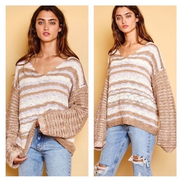 Ces Femme Sweaters - CES FEMME V NECK MULTI-COLOR THREAD
MIXED SWEATER NEW